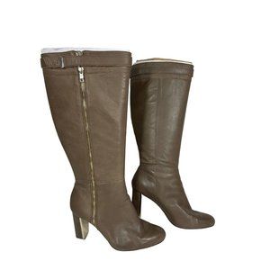 Ann Taylor COBY ZIP UP BOOT EXT CALF Taupe Latte EUC $318 Block Heel sz 11